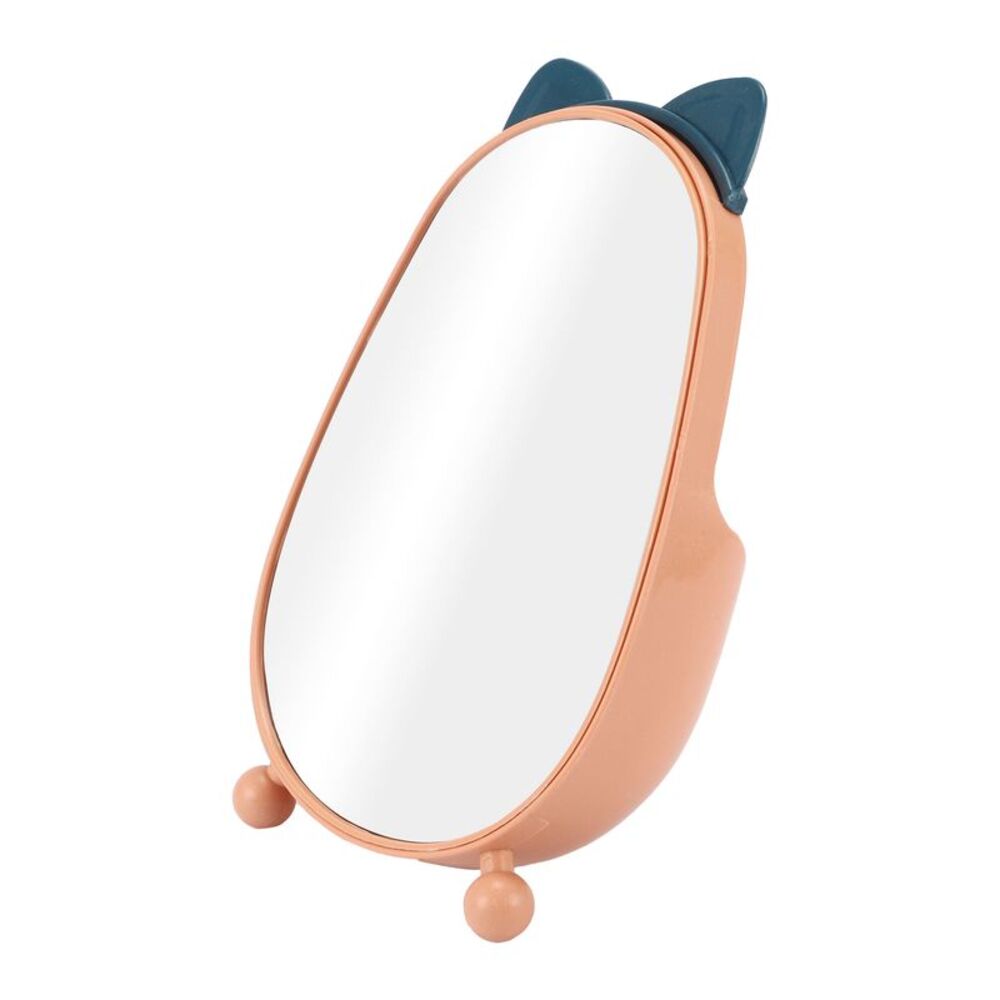 Durable Cartoon Ears Desktop Cosmetic Mirror for Travel Pink Blue